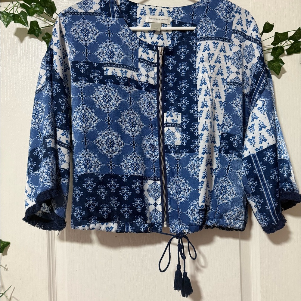 Christopher & Banks Navy and White Bomber Jacket